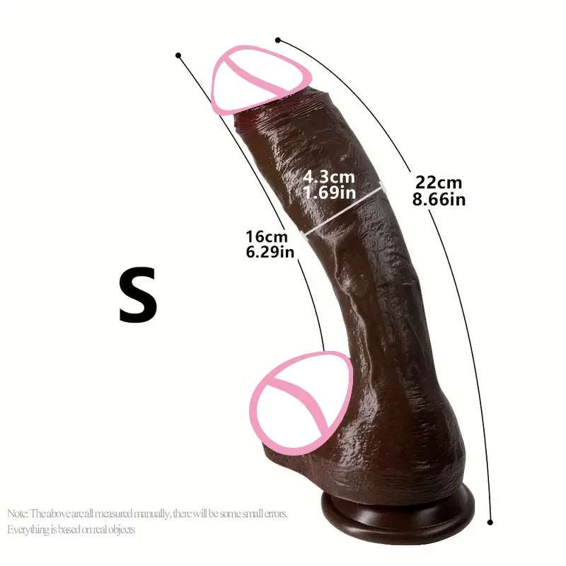 Black S realistic dildo, slim curved shape with base