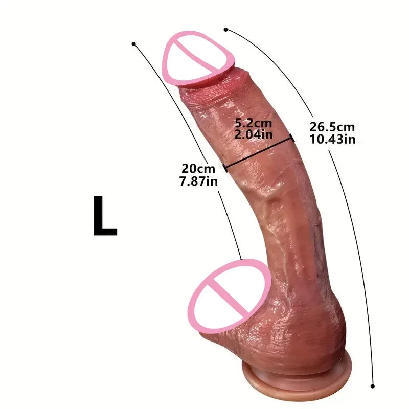Flesh-tone L realistic dildo, curved shaft with base