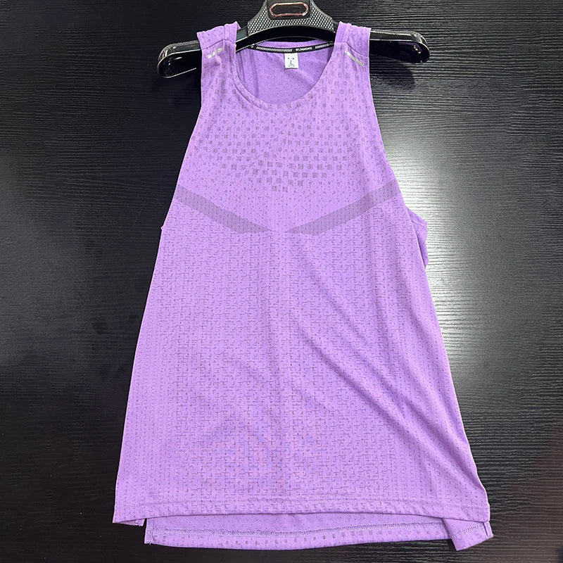 Men's breathable mesh gym vest tank top on hanger, purple