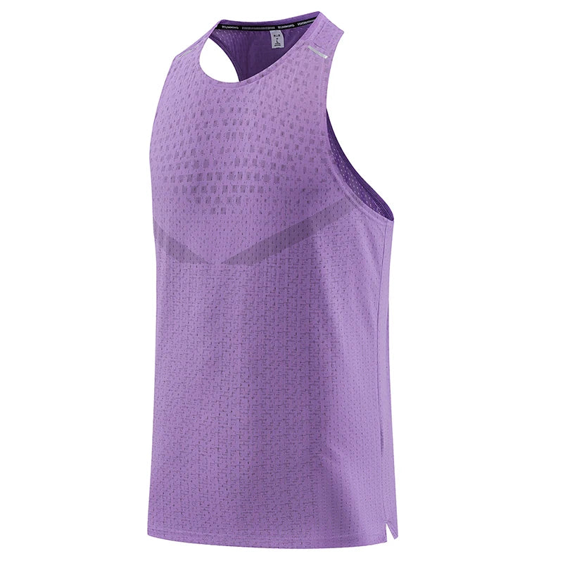 Purple breathable mesh gym vest tank top with scoop neck