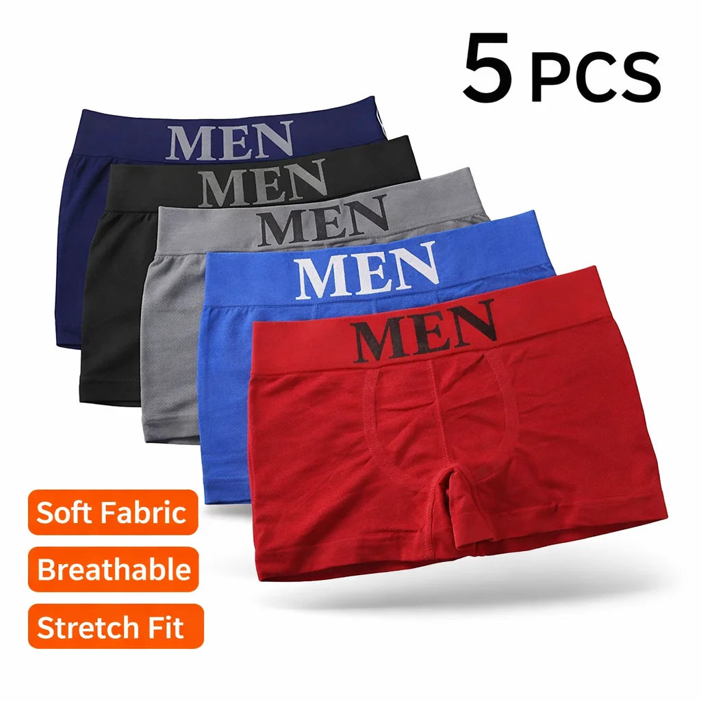 5-pack stretch boxer briefs, navy, black, gray, red, and blue (mixed set)