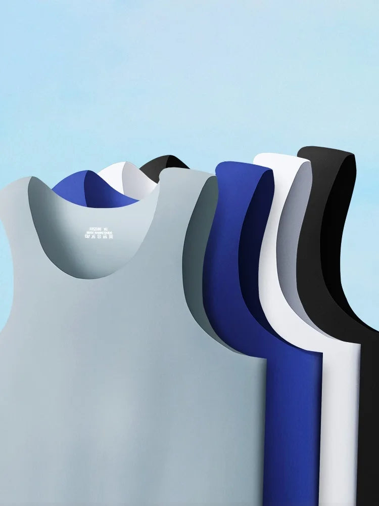 Men's seamless fitness vests in multiple colors: blue, white, gray, black