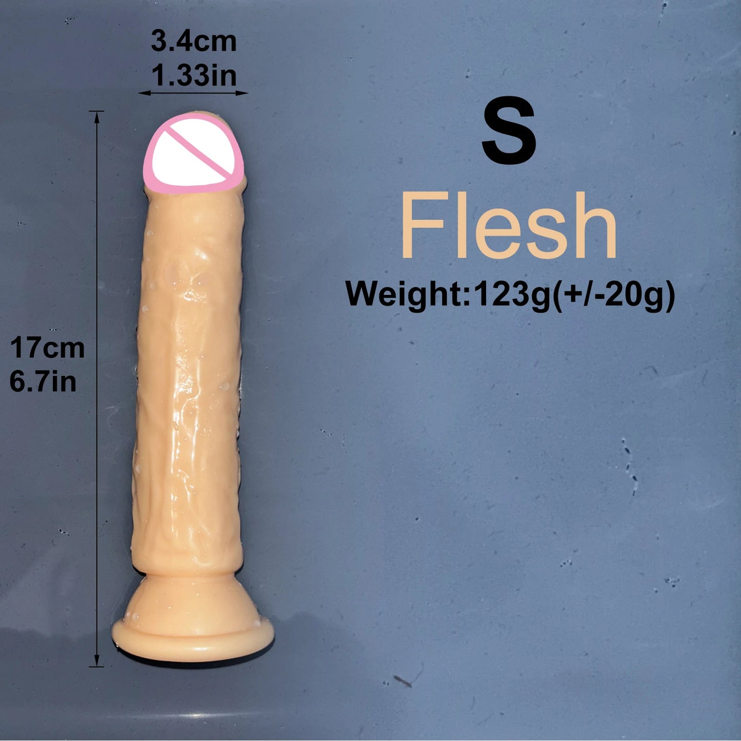 Transparent jelly dildo with suction base, S, flesh-pink color