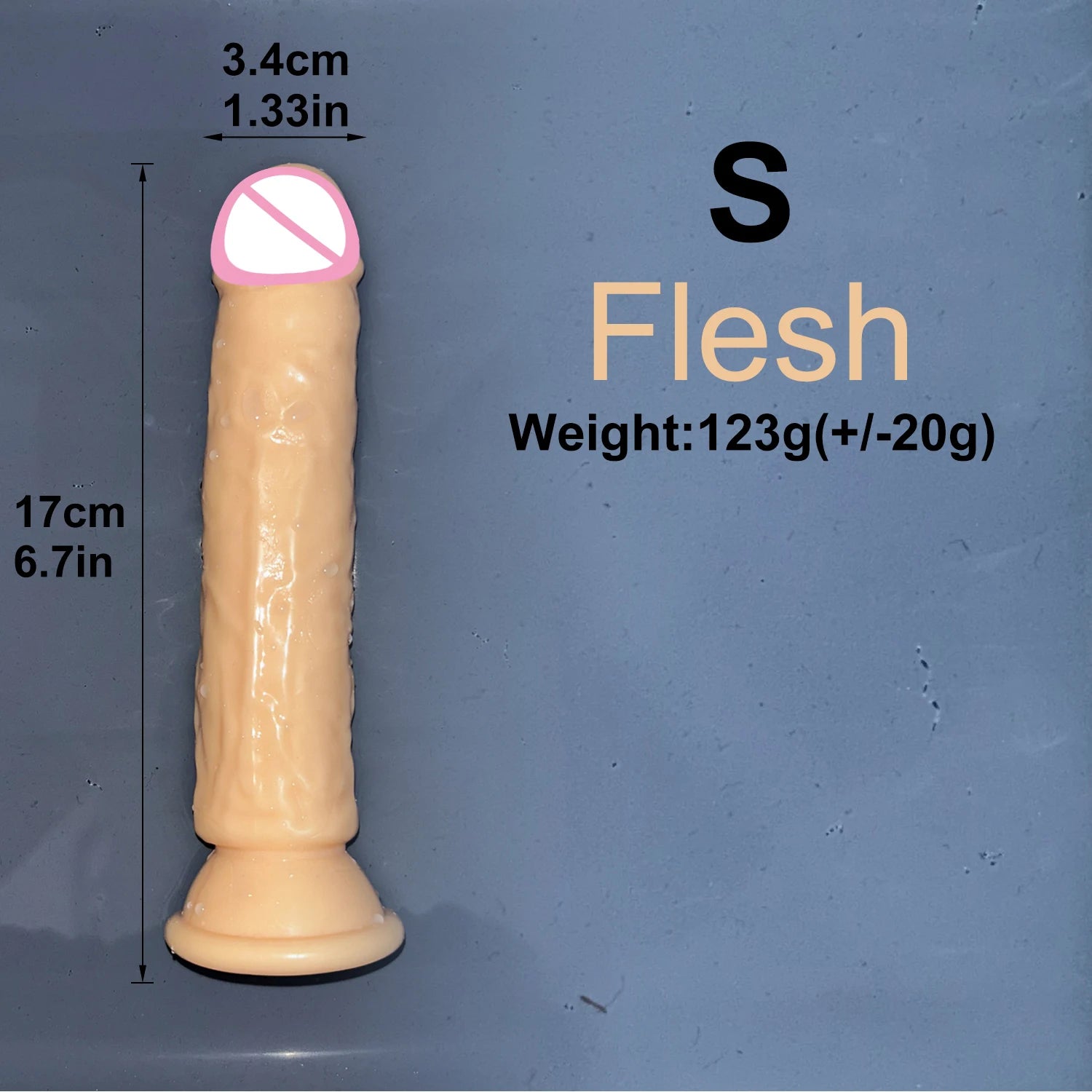 Transparent jelly dildo with suction base, S, flesh-pink color
