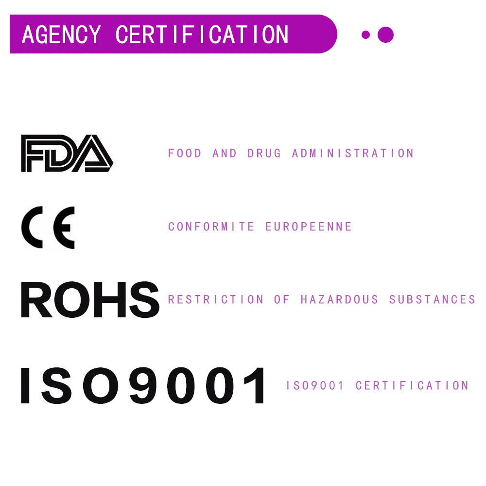 Agency certification graphic for rechargeable magic wand vibrator—no product shown