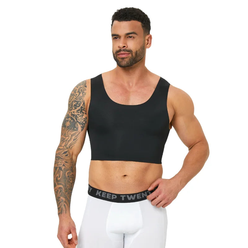Black seamless chest binder tank with smooth under-tank fit