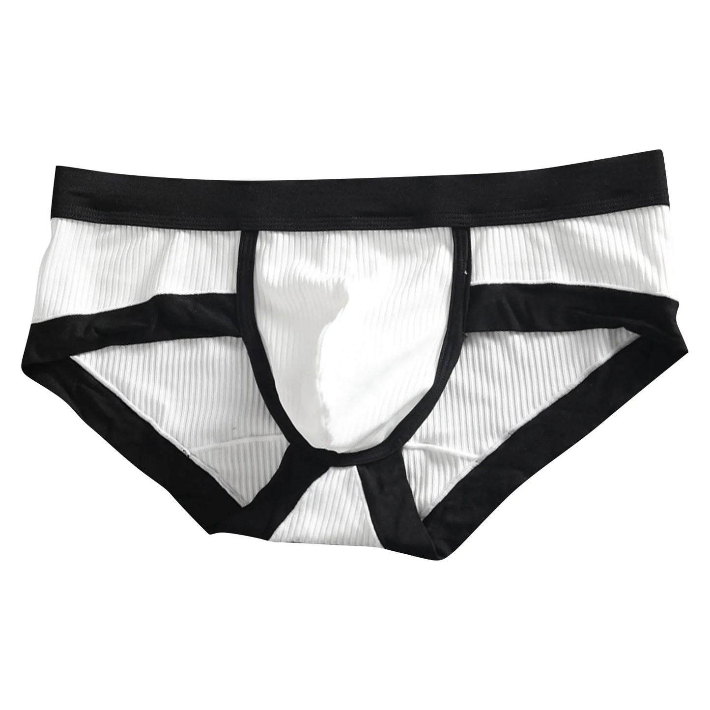 Striped U-pouch low-rise brief in white with black waistband and side panels