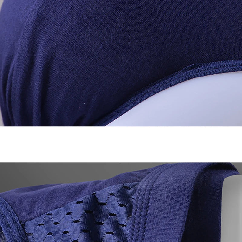 Ice silk mesh brief close-up of stitching and elastic trim along leg opening