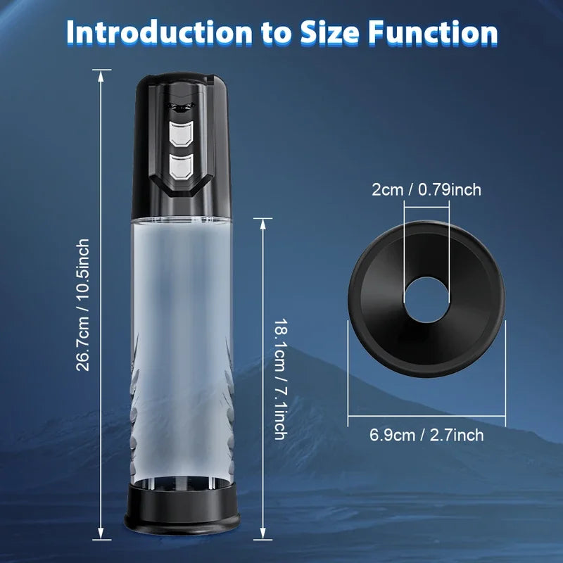 Electric suction pump size diagram with cylinder height and ring size
