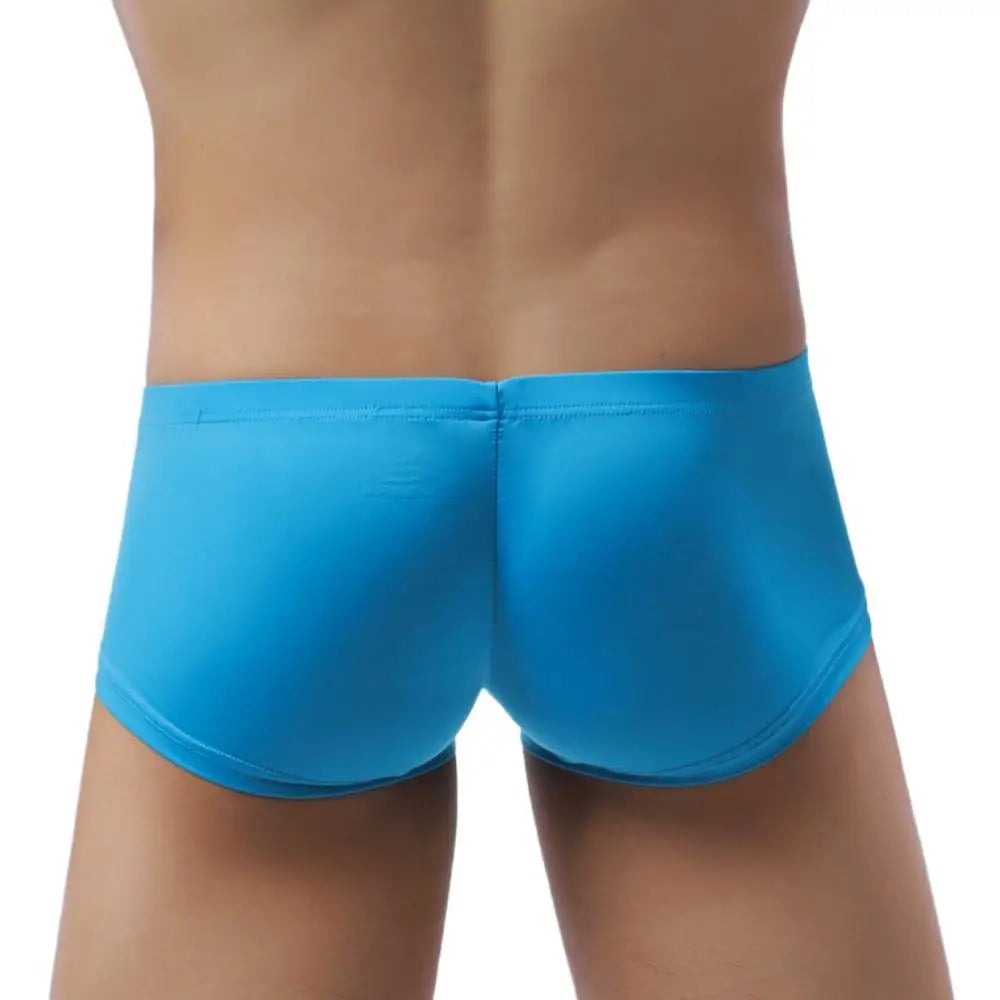Ice silk low-rise boxer briefs, blue, back view