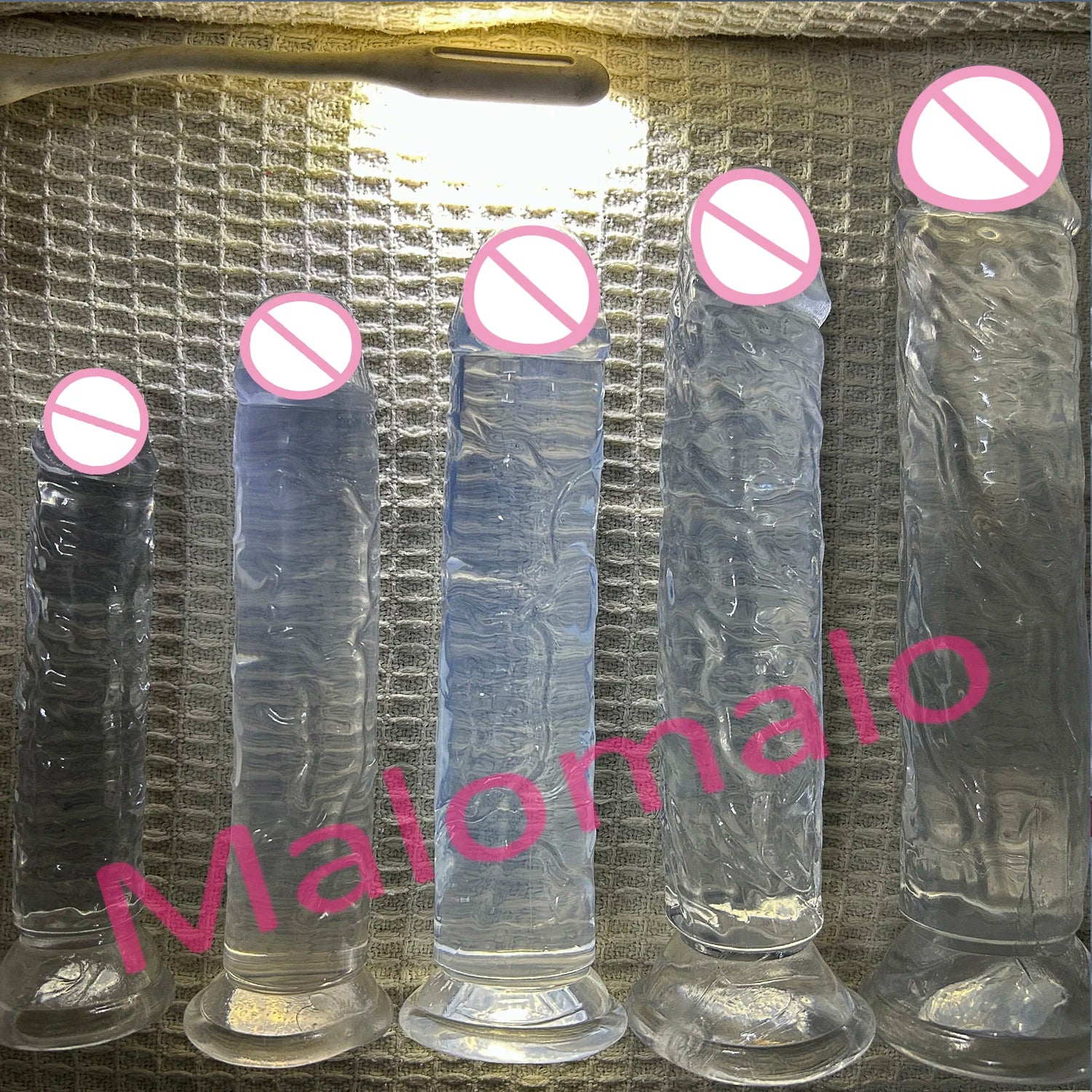 Transparent jelly dildos with suction cups, clear-blue lineup
