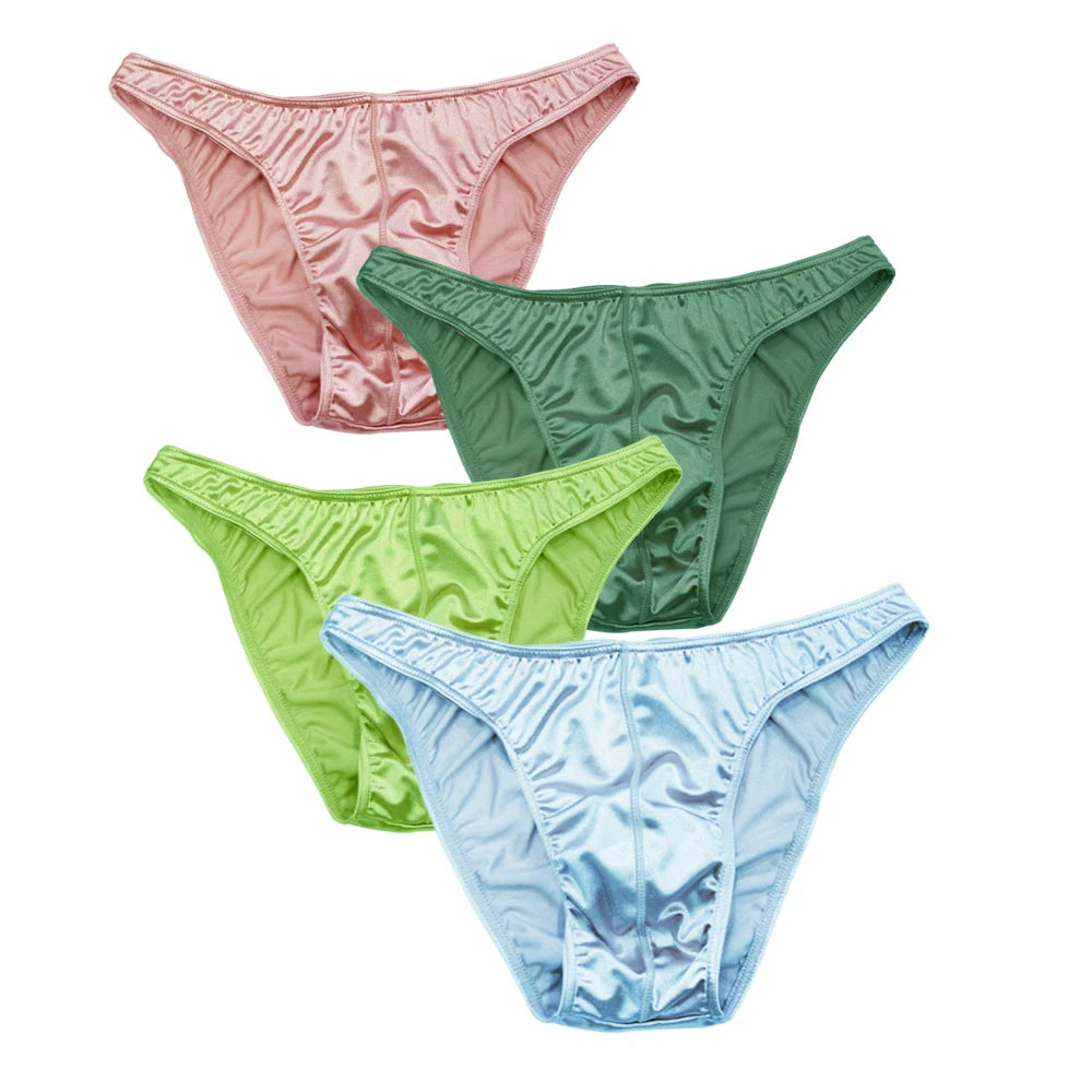 Satin silky briefs set: blush pink, green, lime green, and light blue, 4-pack