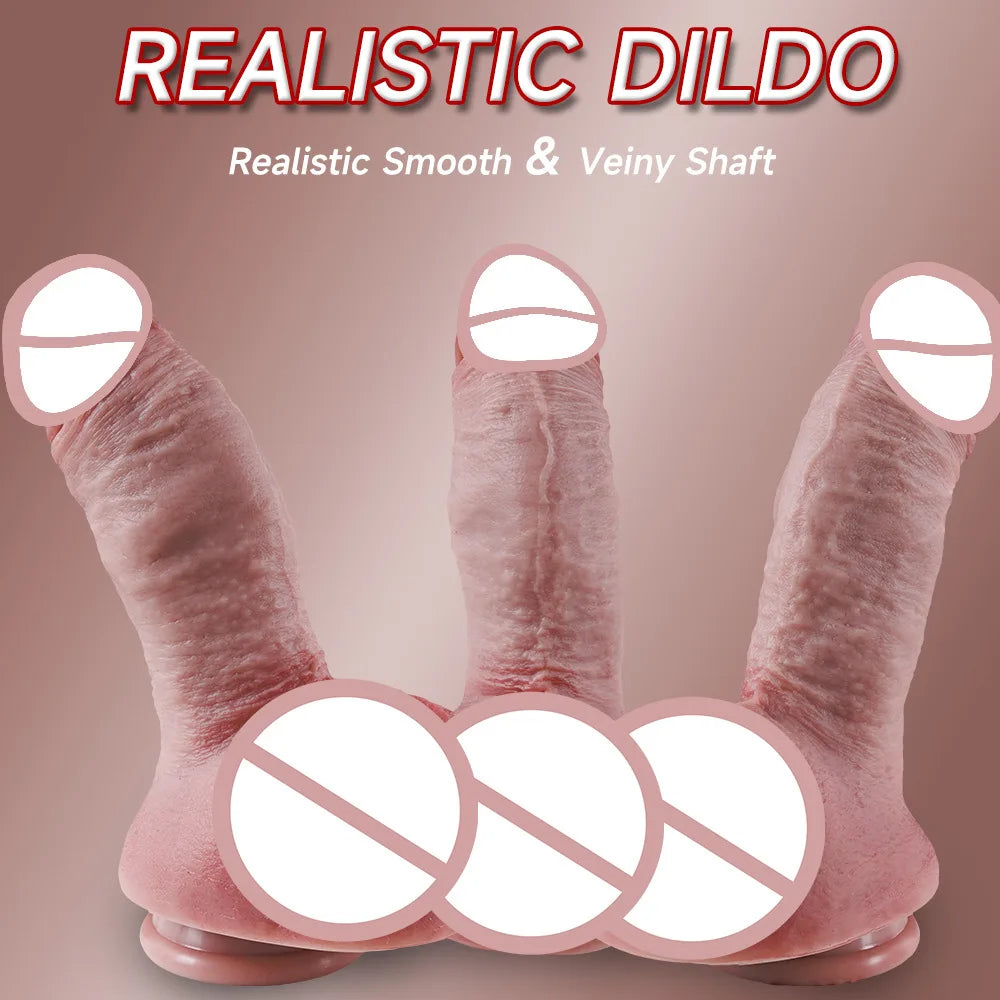 Realistic silicone dildo with suction cup, veiny smooth texture, three units shown