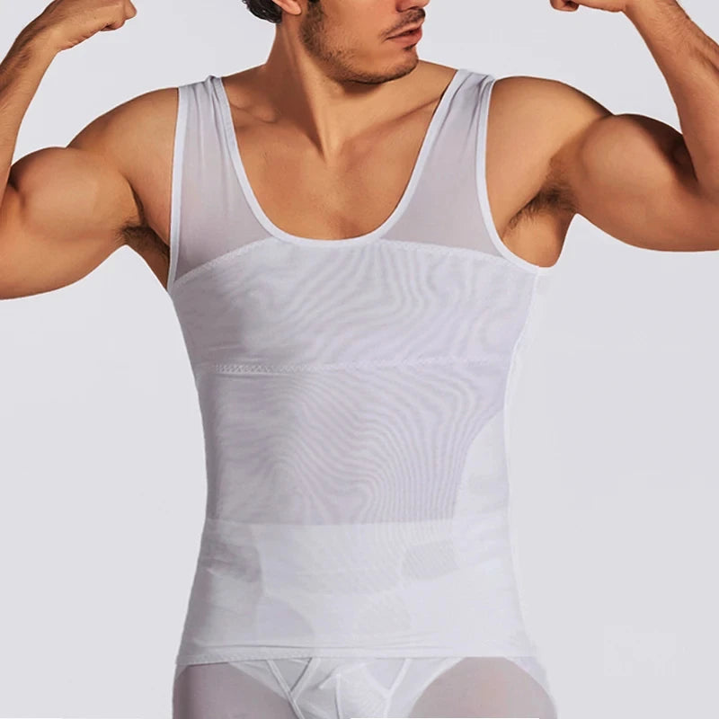 White chest and abdomen compression vest, sleeveless racerback