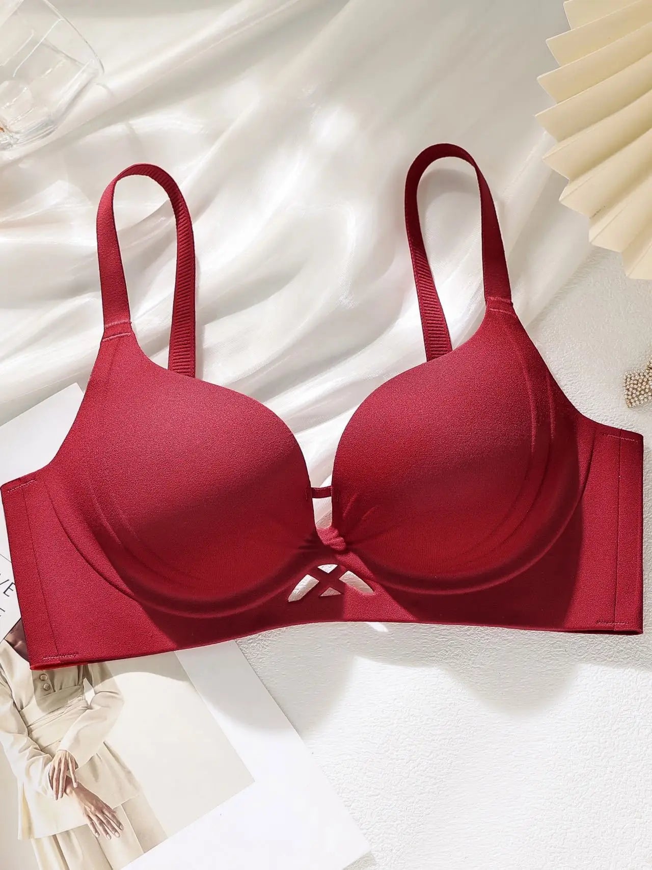 Plus size push-up cotton bra, burgundy front with underwire cups