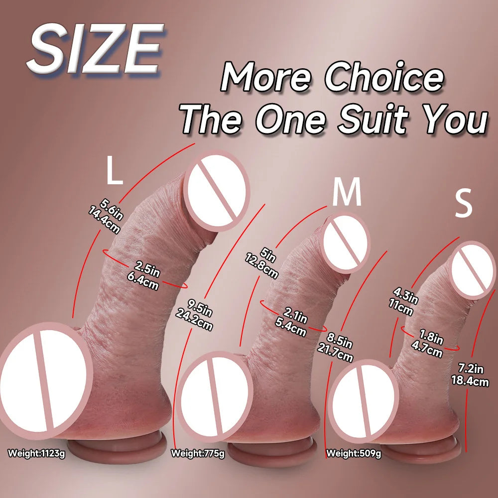 Silicone dildo sizes L, M, S with suction cups, light pink, lineup view