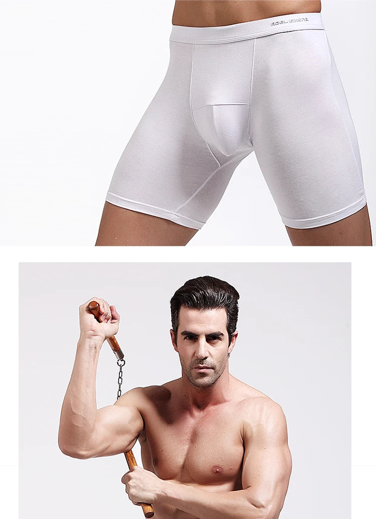 White modal compression boxer briefs with smooth legs and supportive pouch