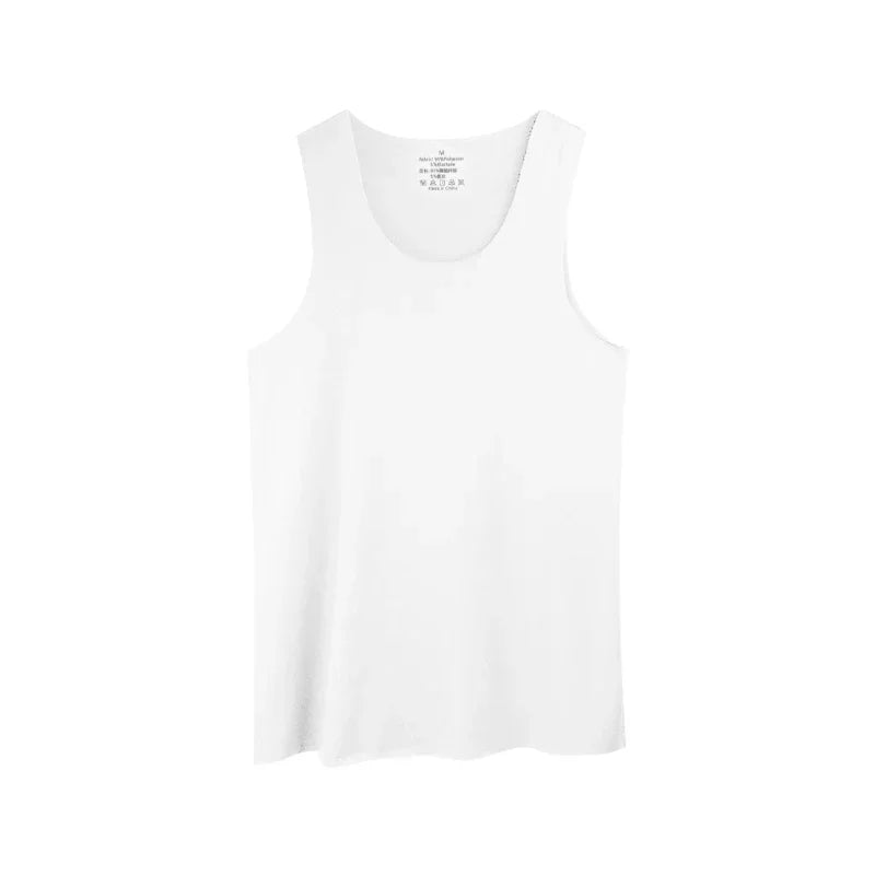 Men's thin V-neck undershirt vest, white flat lay