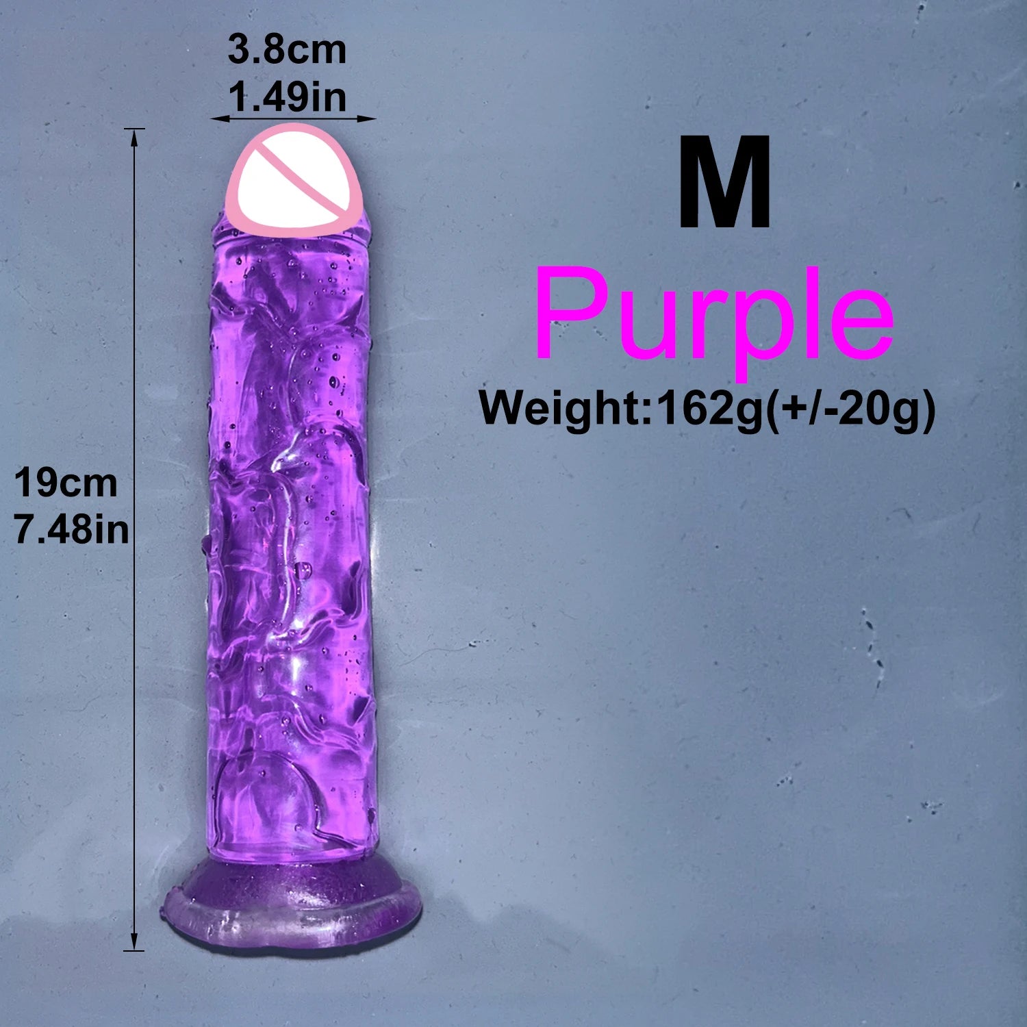 Purple transparent jelly dildo with suction cup base, M size