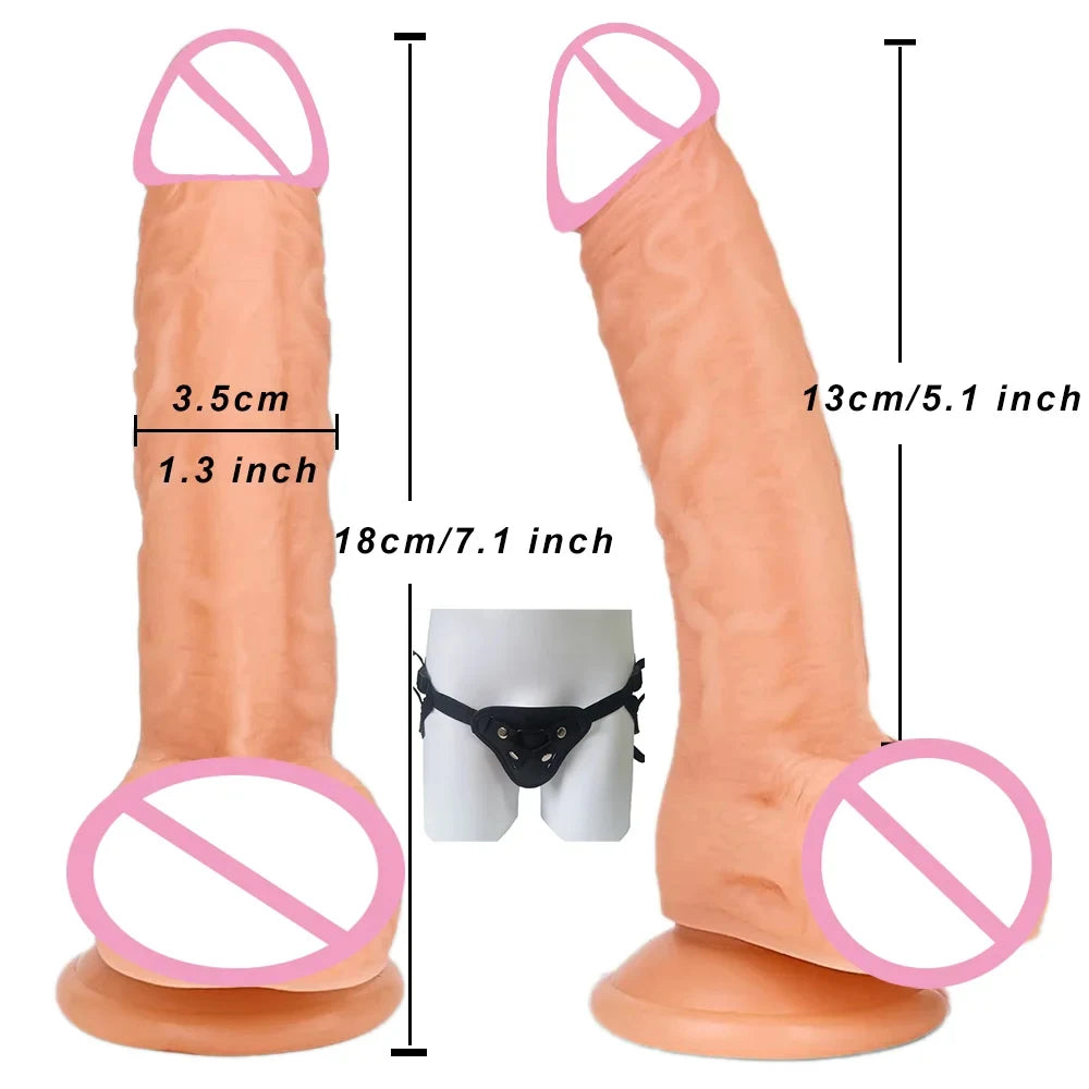 Flesh-toned realistic dildo with black panty, tall design