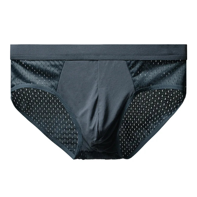 Ice silk mesh square-cut briefs, single dark pair with square-cut leg opening