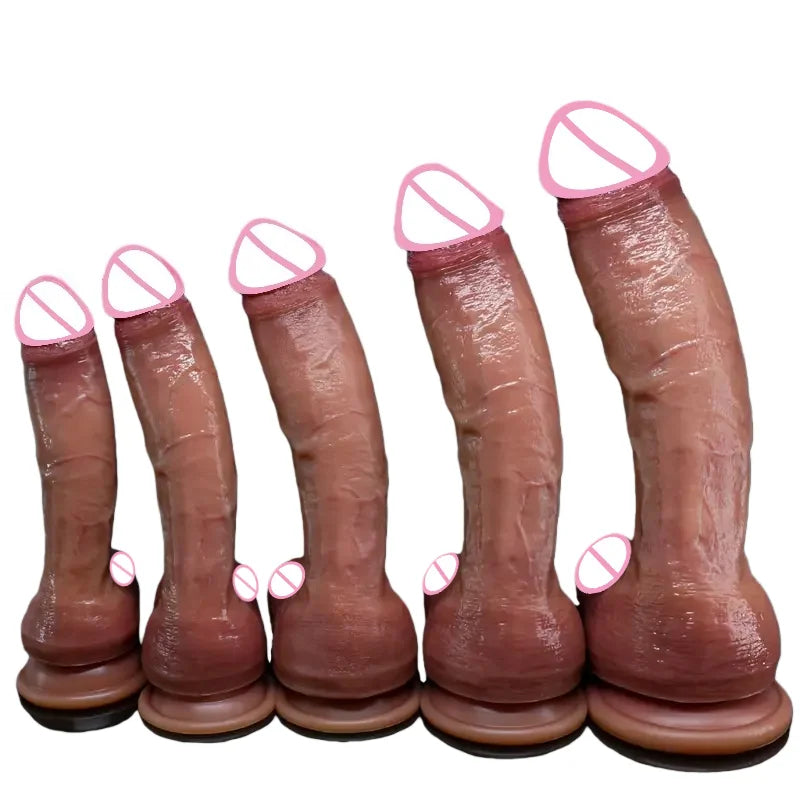 Realistic oversized sex toy set, flesh-toned, multiple sizes with suction base