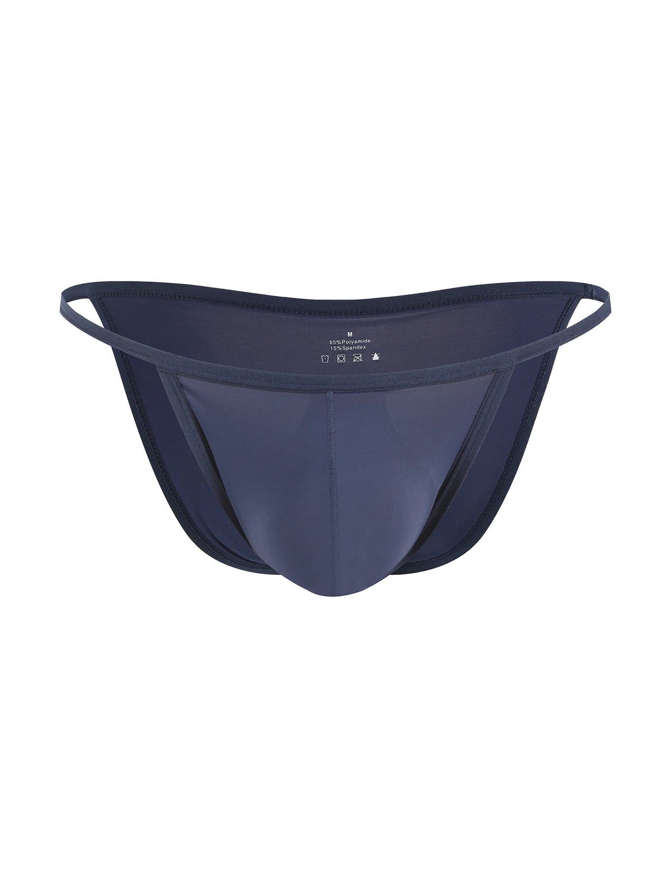 U-pouch solid bikini brief in dark navy, flat back view