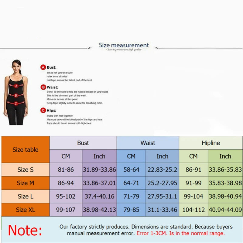 Size measurement chart with bust, waist, and hipline ranges for lingerie set
