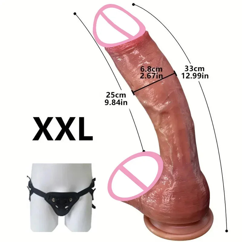 Flesh-tone XXL realistic dildo with black panty