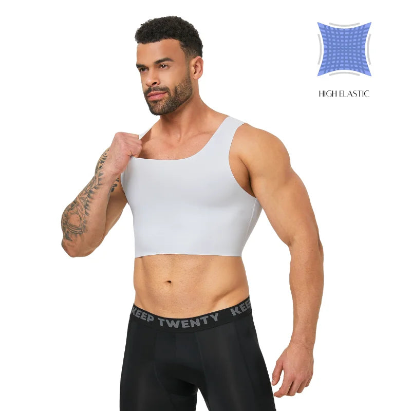 White high-elastic seamless chest binder tank, racerback