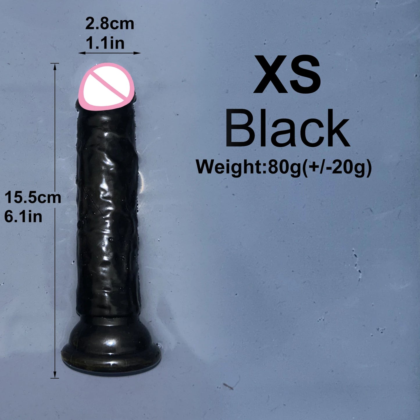 Transparent jelly dildo with suction base, XS, black color