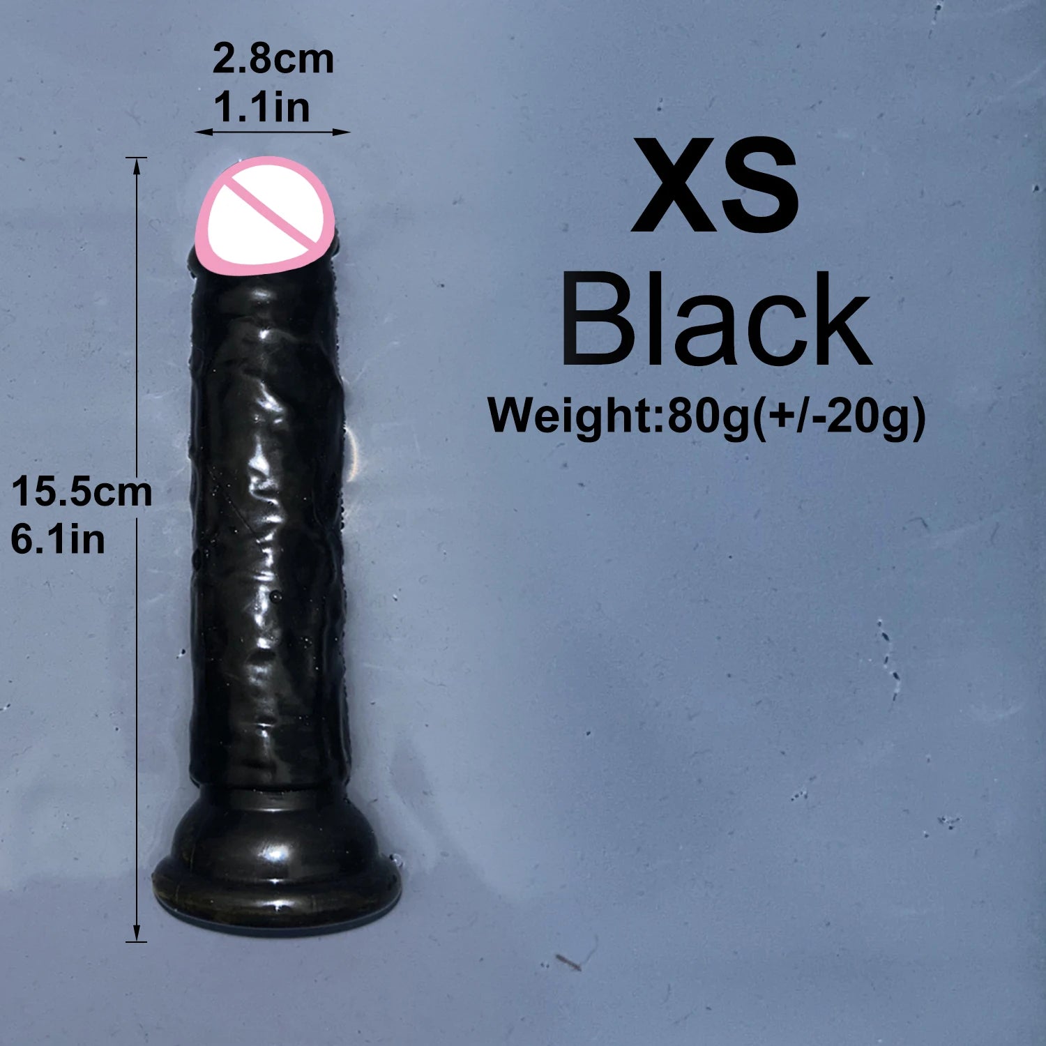 Transparent jelly dildo with suction base, XS, black color