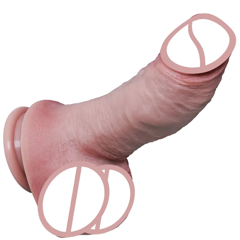 Realistic silicone dildo with suction cup, light pink, side view