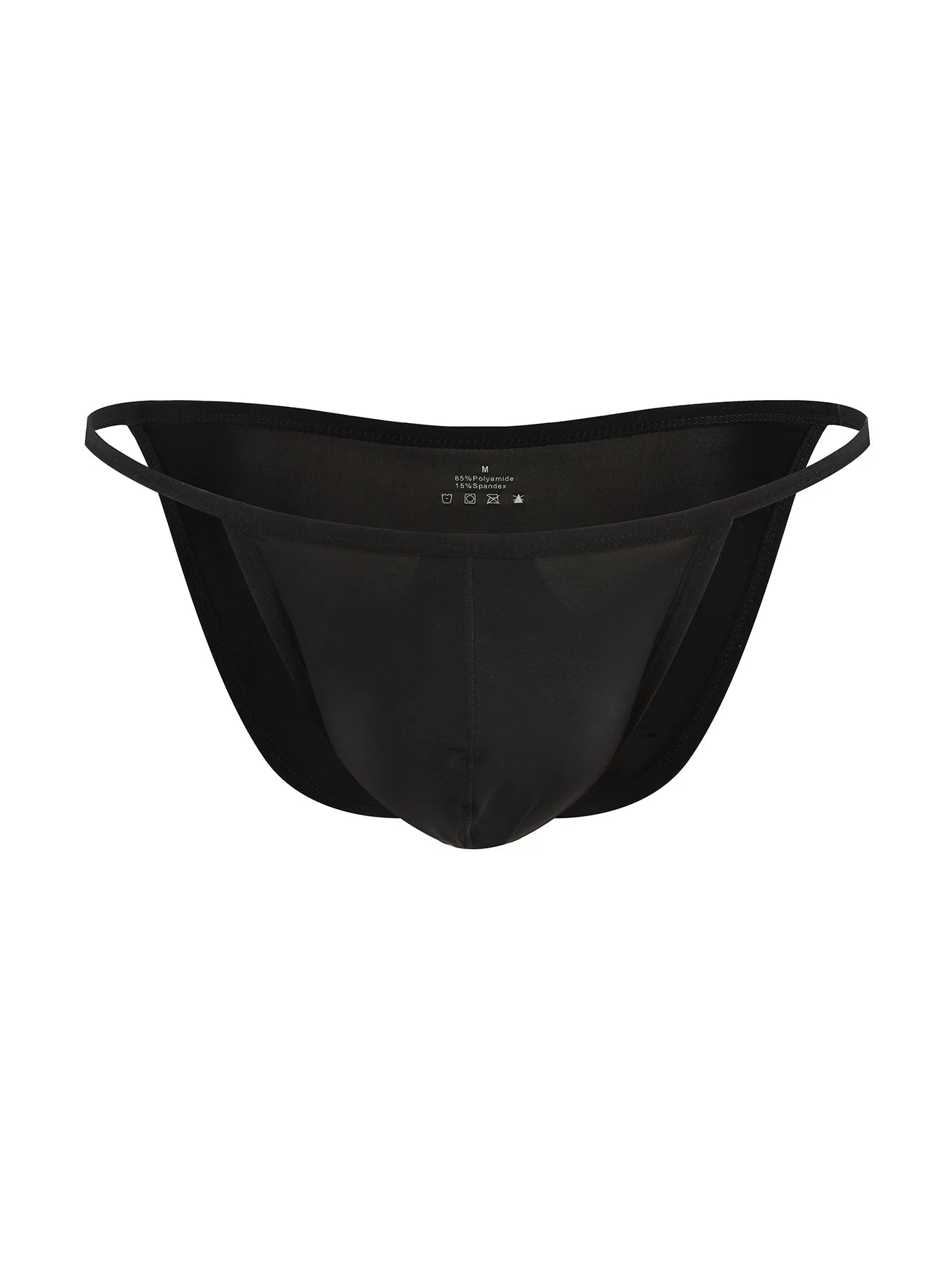 Black U-pouch bikini brief, solid low-rise swim underwear