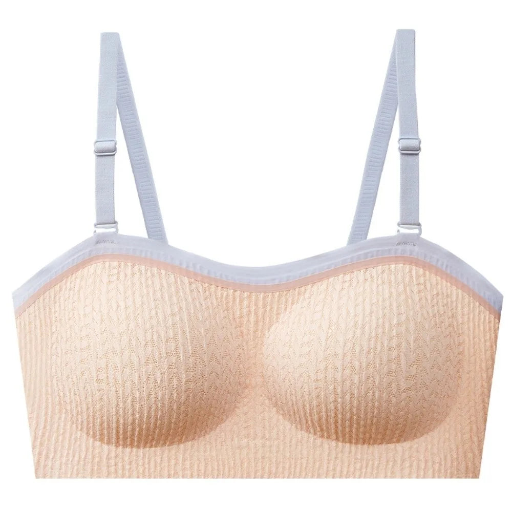 White seamless wireless lift bra front, full-coverage molded cups with adjustable shoulder straps