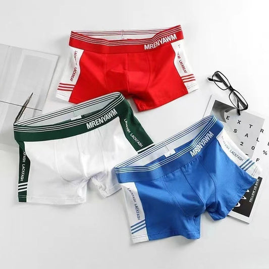 Mid-rise boxer shorts set with red, green, white, and blue striped waistbands