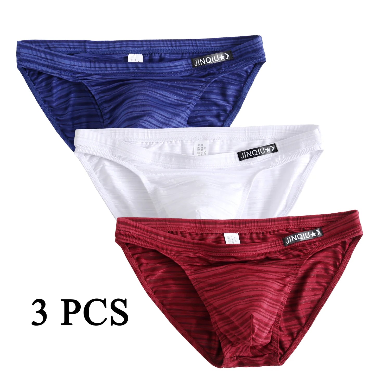 3-pack nylon boxer briefs: blue, white, and red striped