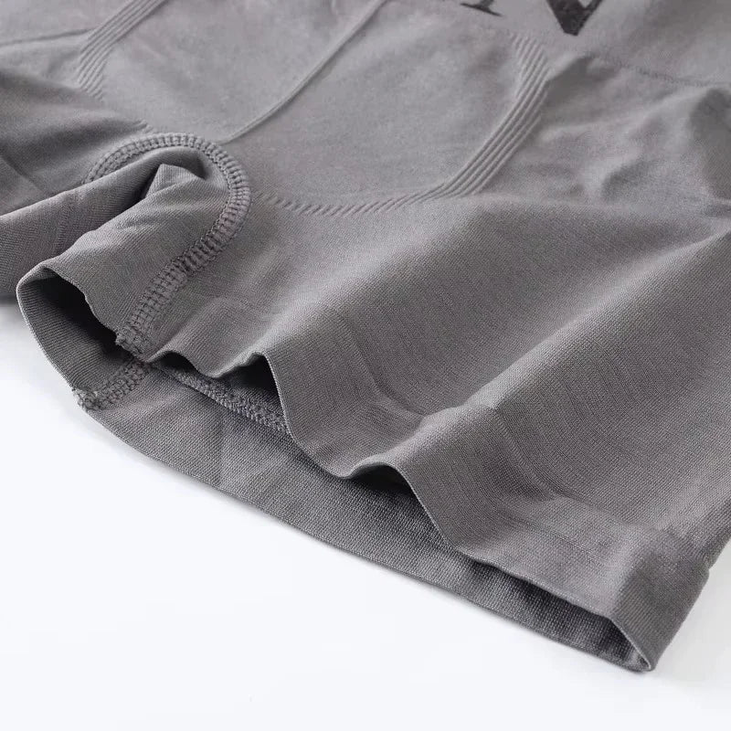 Gray plain stretch boxer brief, folded seam and leg opening detail