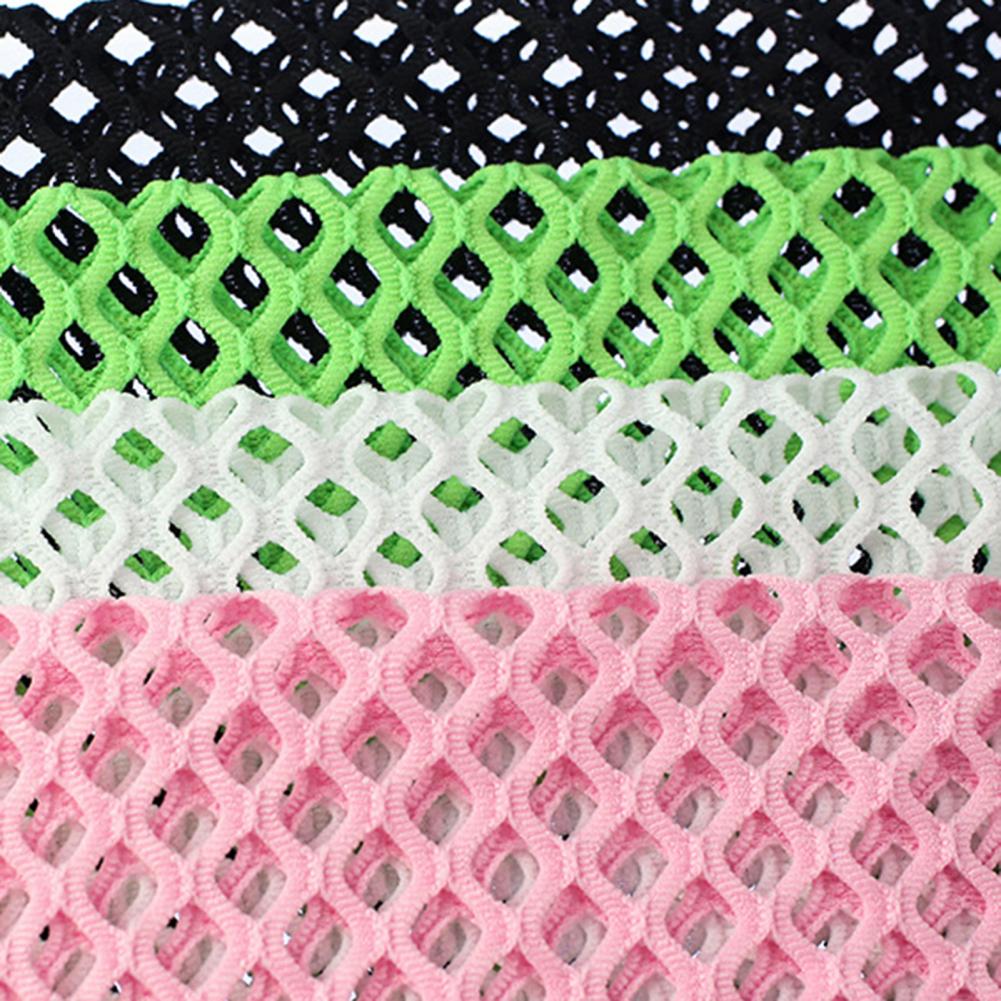 Fishnet mesh close-up showing black, neon green, and pink color options