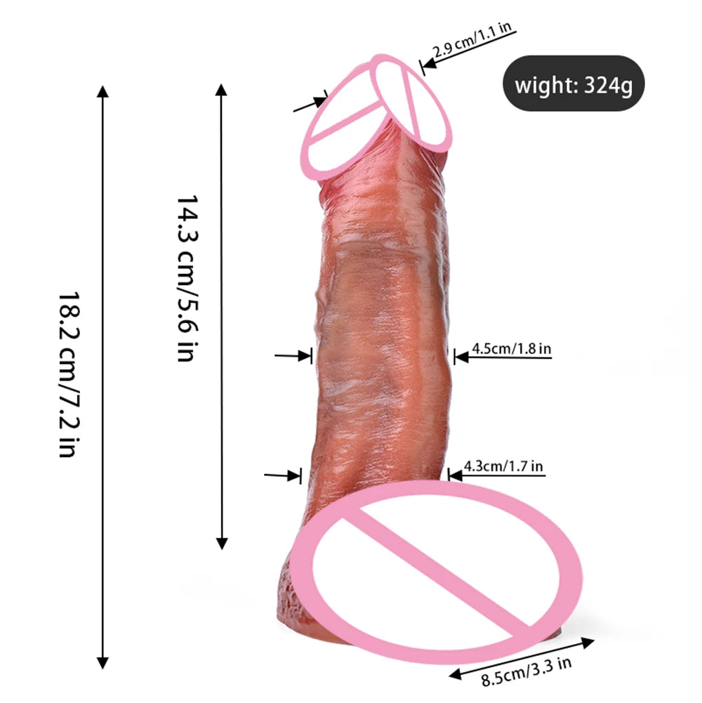 Coral-pink silicone sex toy with flared suction base and smooth ridged body