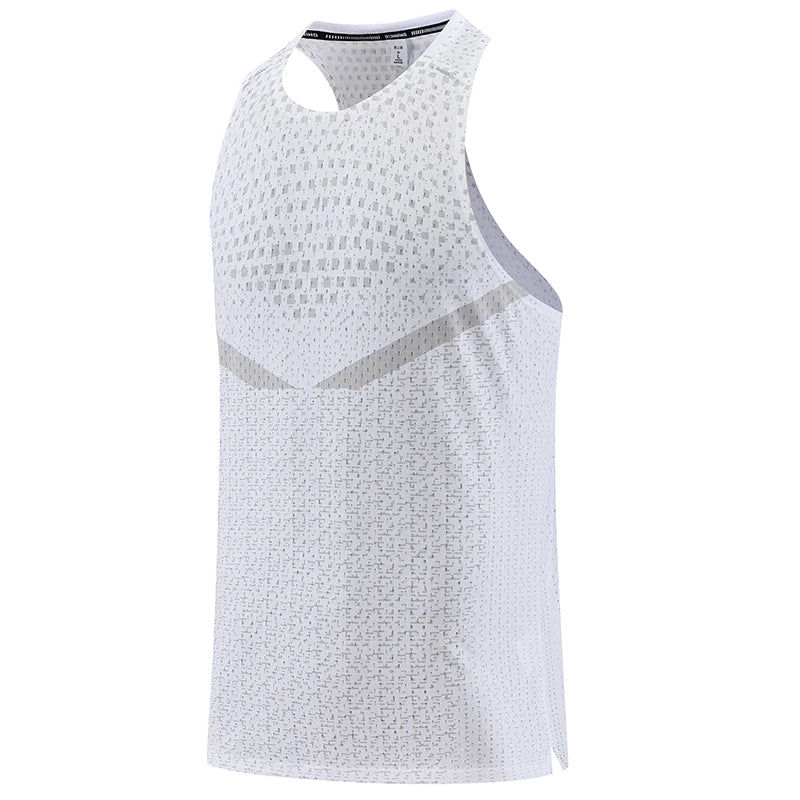 White breathable mesh gym vest tank top with scoop neck