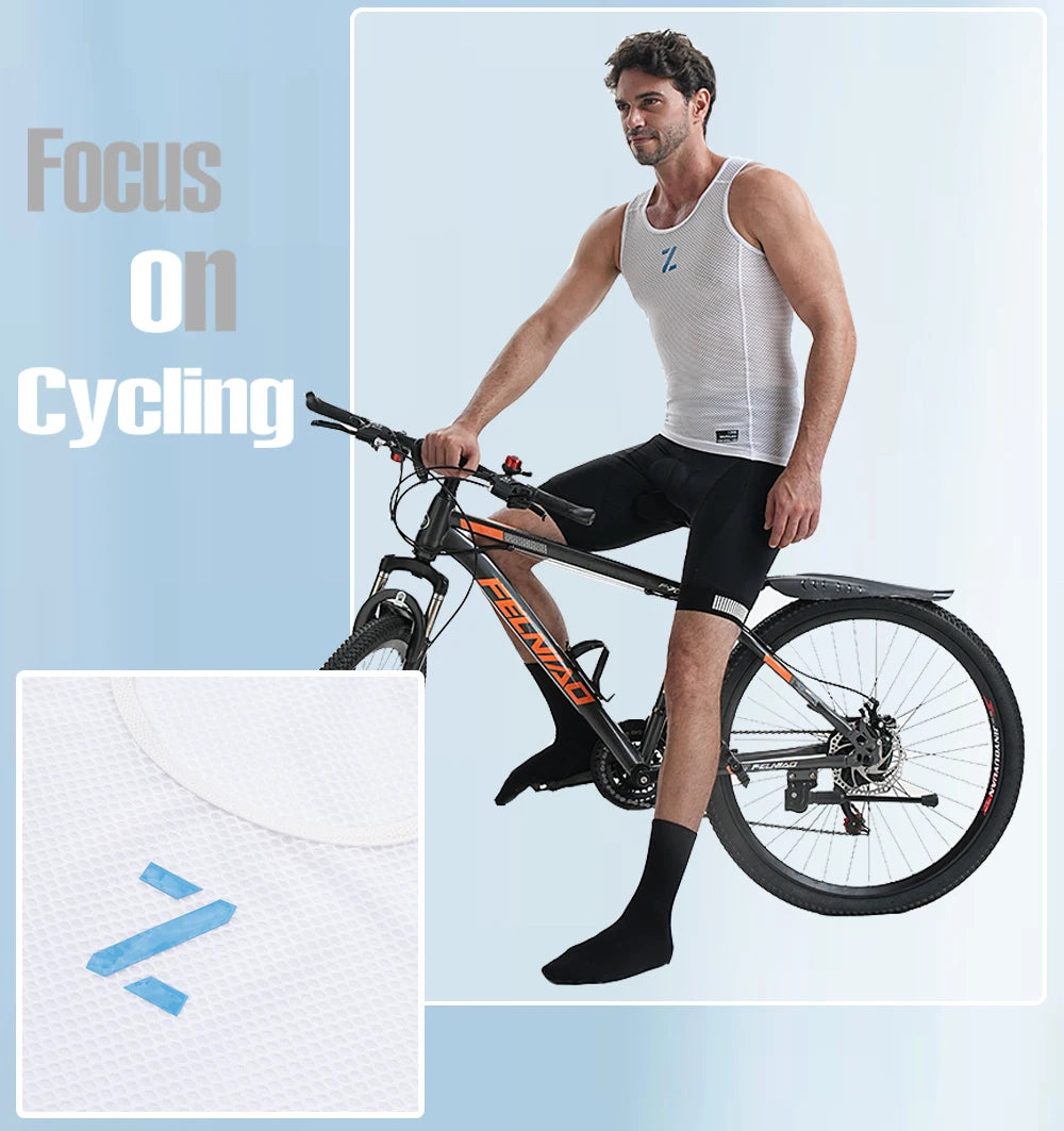 White breathable mesh cycling vest base layer worn by model