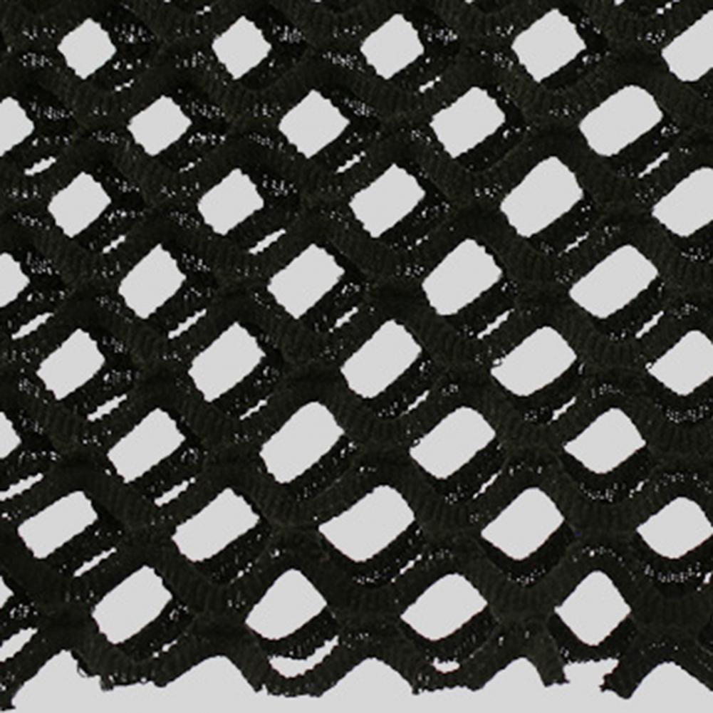 Black sheer mesh fabric close-up with diamond lattice openings
