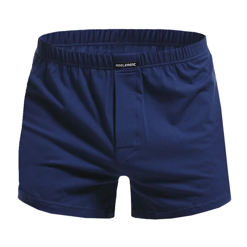 Cotton loose pyjama boxer shorts, dark blue, elastic waistband and front fly