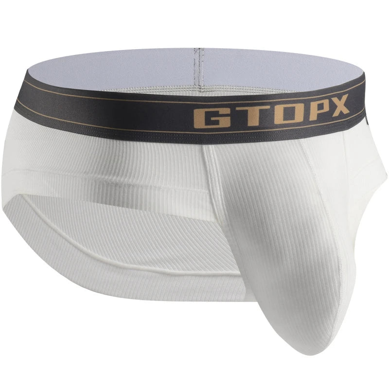 White modal wicking U-pouch boxer briefs with black logo waistband and contoured pouch.