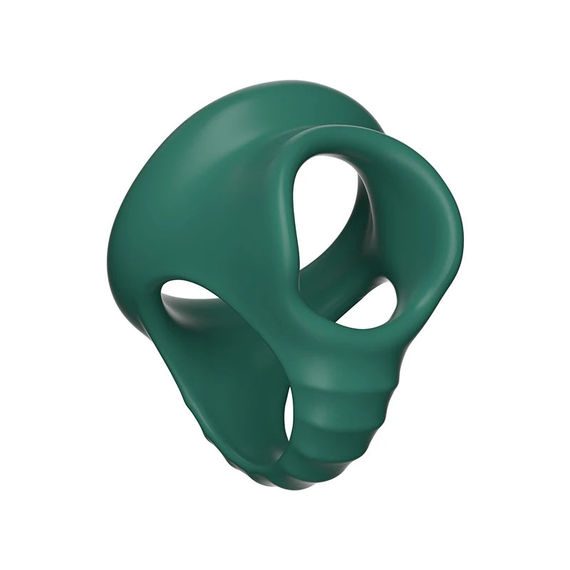 Green silicone delay cock ring with oval openings and smooth rounded shape