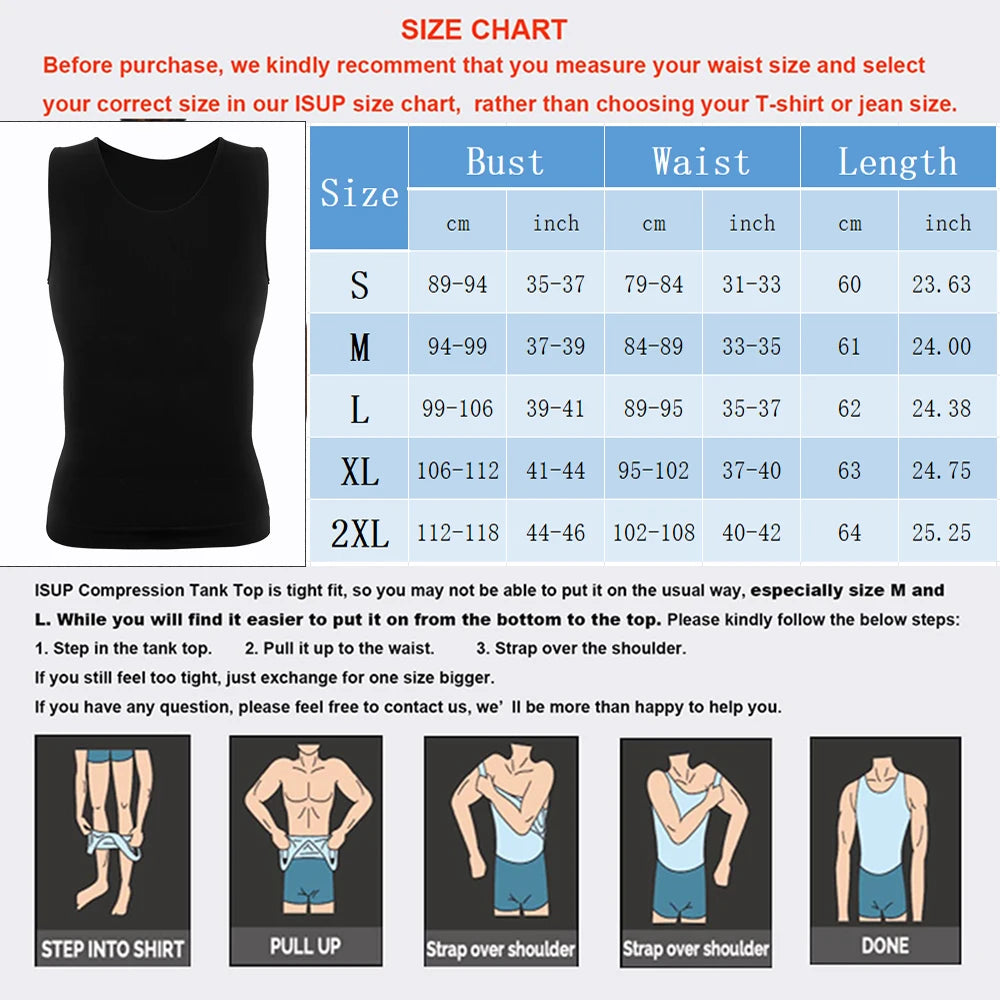 Black sleeveless compression tummy control vest, front view
