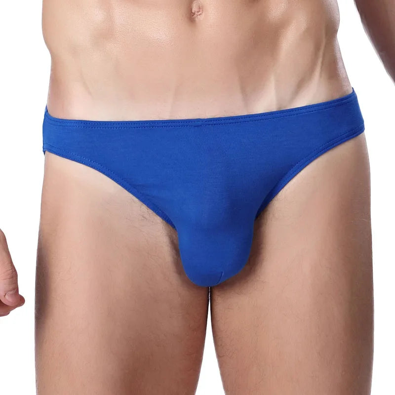 Blue modal U-pouch low-rise brief, thin waistband, front pouch