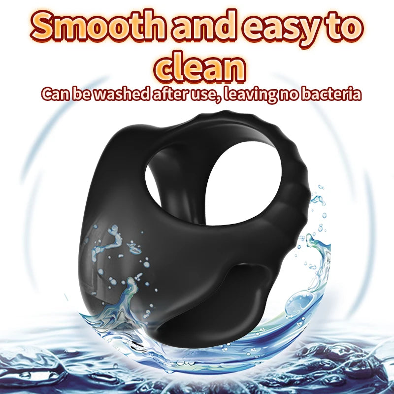 Black silicone delay cock ring, smooth four-hole ring with central oval opening