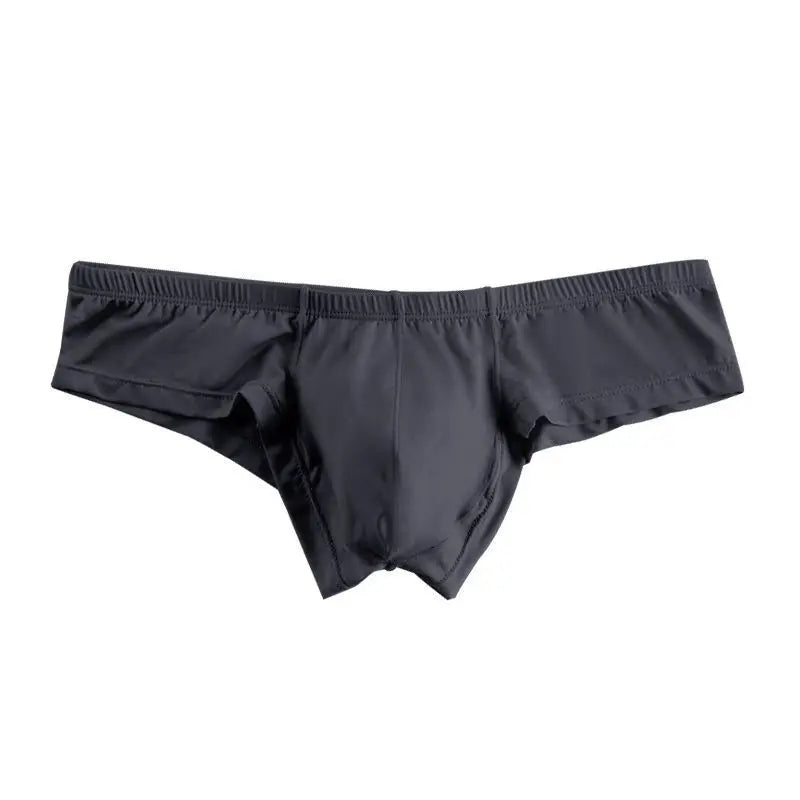 Black minimal stretch thong, front view with wide elastic waistband